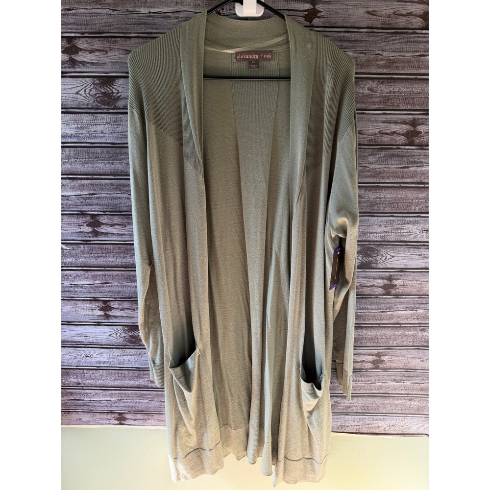 Alexandra + Oak Longline Cardigan Sweater Size XXL Oregano Green Pockets NWT